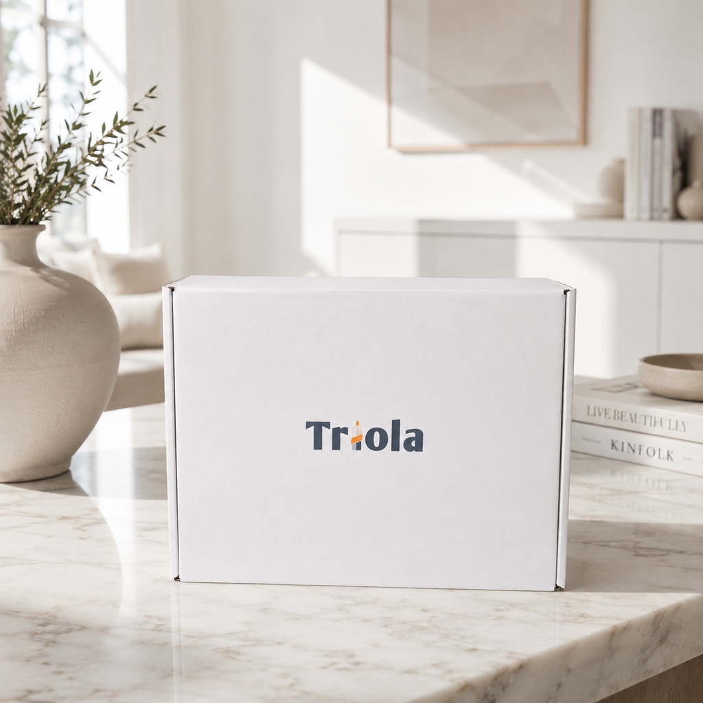 Triola™ Signature Candle Trio Gift Box – Set of 3 Random Decorative Ribbed Pillar Candle Set – Assorted Fragrances