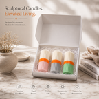 Triola™ Signature Candle Trio Gift Box – Set of 3 Random Decorative Ribbed Pillar Candle Set – Assorted Fragrances
