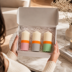 Triola™ Signature Candle Trio Gift Box – Set of 3 Random Decorative Ribbed Pillar Candle Set – Assorted Fragrances