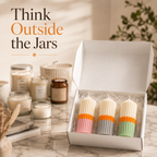 Triola™ Signature Candle Trio Gift Box – Set of 3 Random Decorative Ribbed Pillar Candle Set – Assorted Fragrances